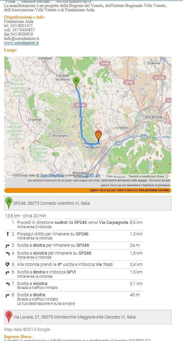 Percorso verso l'evento - Da un punto sulla mappa - Da