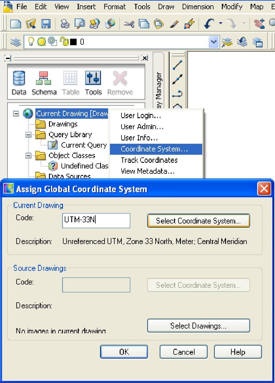 Conversione in 3 passaggi Passaggio 1 Assegnare al disegno il Sistema di Coordinate UTM