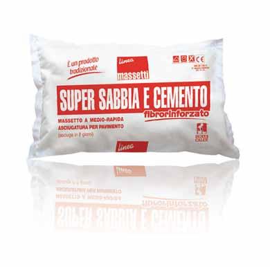 MASSETTI SUPER SABBIA E CEMENTO FIBRORINFORZATO Massetto fibrorinforzato predosato, a media/rapida asciugatura Composta da: aggregato siliceo (0/4 mm), fibre, cemento (conforme a UNI EN 197-1).