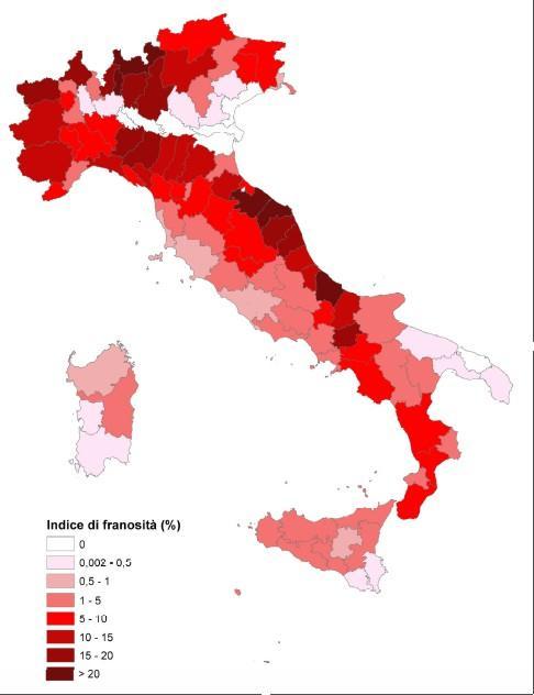 La situazione italiana (da Rapporto sulle frane dell ISPRA anno 2008) Al 31 dicembre 2007, l inventario delle frane del progetto IFFI (Inventario dei fenomeni franosi in Italia), registrava