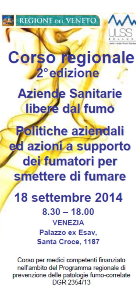 Formazione OPERATORI Corso Promozione della Salute negli Ambienti di Lavoro Obiettivi Offrire ai Medici Competenti strumenti efficaci per contribuire alla