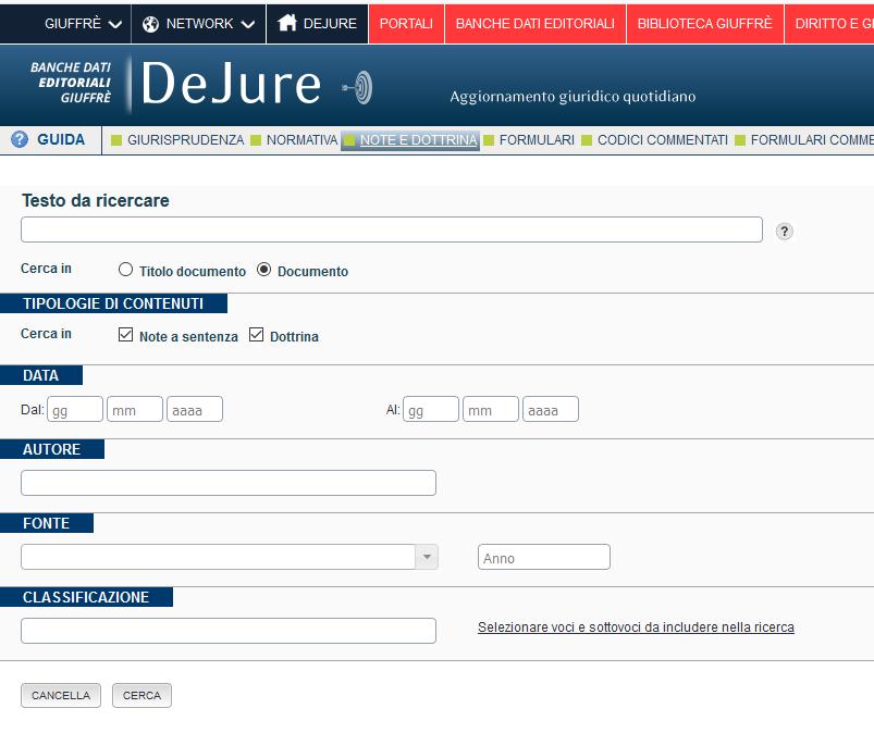 DeJure (editore Giuffrè) è una banca dati di giurisprudenza, normativa e dottrina in full text.