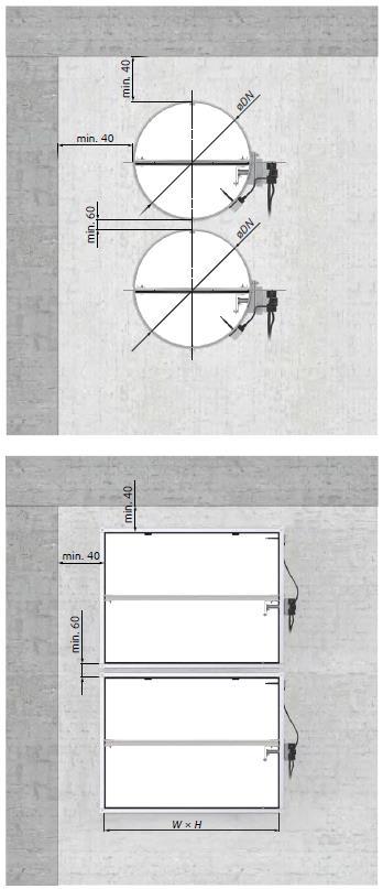 Fig.19b: installazione di una serranda tagliafuoco PKIR3G, PKIS3G o PKIS3GA con la distanza verticale inferiore ai 200 mm (distanza tra le