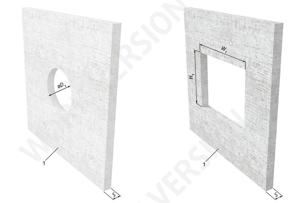 Pareti e soletta materiali e spessori consentiti Fig. 1: RRW - Parete solida / soletta apertura circolare Fig. 2.