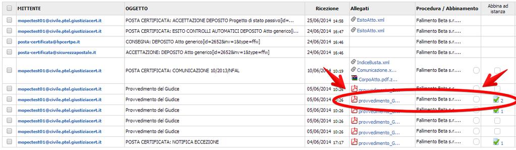 Nel menù Biglietti di Cancelleria sono presenti i messaggi e i documenti che vengono inviati dalla Cancelleria.