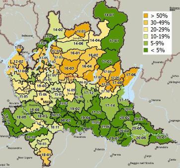 000 ettari Coefficiente di utilizzo = 92% In 20 anni perdita di 120.000 ha = -11% Montagna 59.000-25% Collina 18.