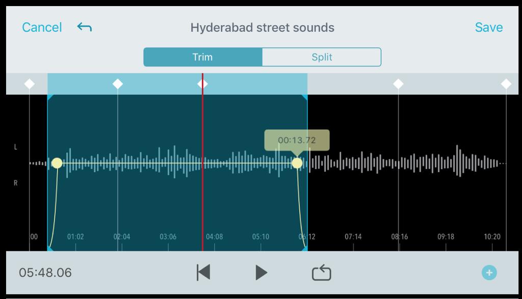 Usate la modalità Orizzontale dell Editor per visualizzare più forma d onda. Creazione di un loop Potete creare un loop per isolare e ripetere una selezione audio.