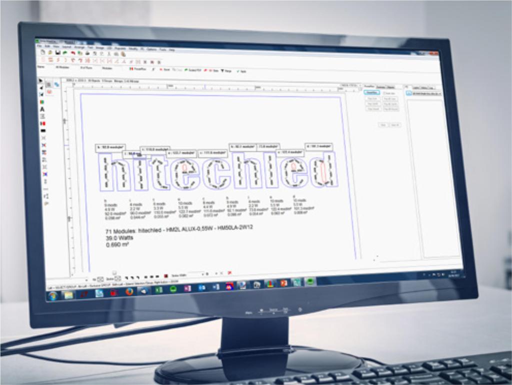 Software Per il posizionamento dei moduli Positioning of modules Uno speciale software può calcolare la quantità e il posizionamento dei moduli LED necessari per la realizzazione dell insegna con una