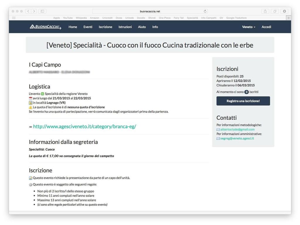 4. Sulla nuova pagina cliccare a destra su Registra una iscrizione