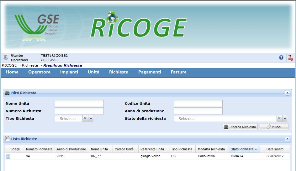 Figura 36 - Riepilogo richieste Si ricorda che l istruttoria del GSE ha una durata pari a 120 giorni a partire dalla data di inoltro della richiesta.