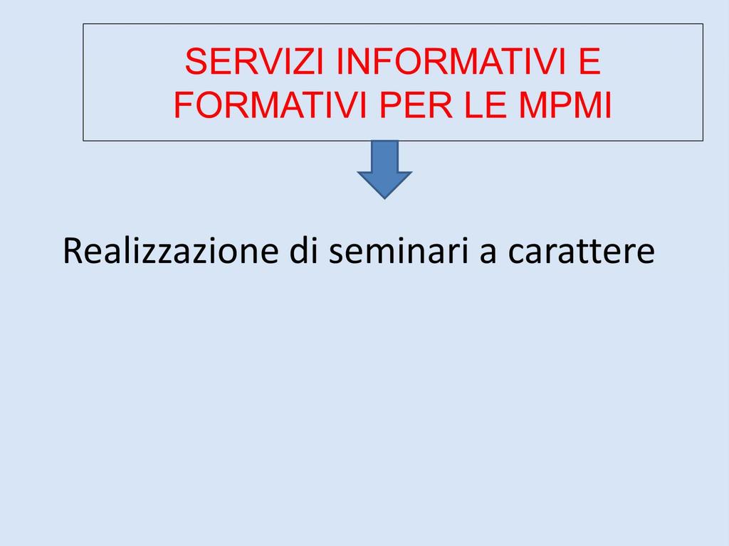 SERVIZI INFORMATIVI E FORMATIVI PER LE MPMI Realizzazione di seminari a carattere generale e