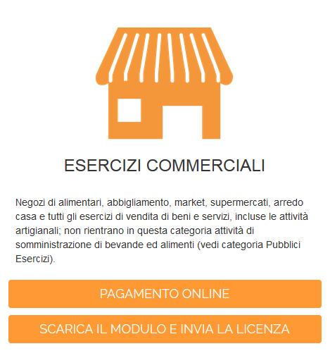 Esercizi commerciali 1/5 Scelta modalità di adesione Cliccando Pagamento online accedi direttamente al modulo di richiesta dati per l elaborazione del preventivo Tale preventivo non necessita di