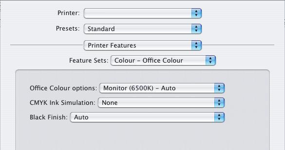 3. Nel menu successivo (2), selezionare [Colore Grafica professionale 2]. 4. Per il menu [Finitura nero] (3), scegliere l'impostazione preferita. MAC OS X (COLORE USO UFFICIO) 1.