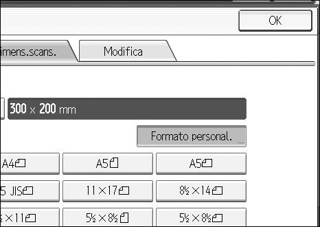 Impostazioni di scansione diverse D Specificare il Formato originale (X1 e Y1) utilizzando la tastiera, quindi premere {q}. Ad esempio, impostare X1 su 300 mm e Y1 su 200 mm.