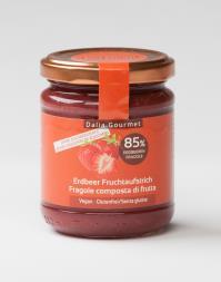 Composta di frutta - Fragole Ingredienti: fragole (UE) 85 %, dolcificanti (eritritolo, glicosidi steviolici), sambuco nero concentrato, gelificante: pectina di mele.