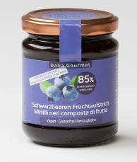 Composta di frutta Mirtilli neri Ingredienti: mirtilli neri (UE) 85 %, dolcificanti (eritritolo, glicosidi steviolici), gelificante: pectina di mele.