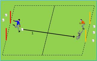 altrimenti è loro. Punteggio sino al 5. - Presa dopo un rimbalzo a terra. - Usare palle varie (volley, rugby, ritmiche). Curare l aspetto tecnico e motorio. Distanza: 4m.x 4m. + 4m. x 4m.