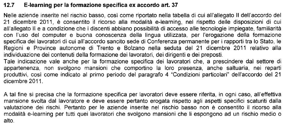 POSSIBILE E-LEARNING PER FORMAZIONE SPECIFICA DEI LAVORATORI AZIENDE INSERITE NEL