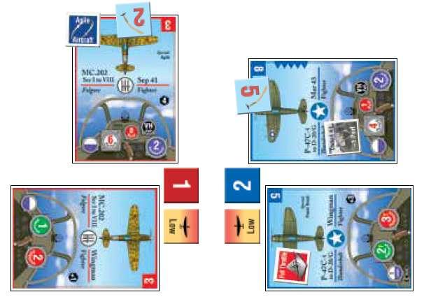 b) Fase dell'altitudine: Necessitando di altre carte, Axel decide di picchiare ad altitudine Media e pesca una carta (Controsole 2R/3C).