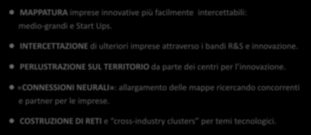 SISTEMA REGIONALE: l approccio per crescere MAPPATURA imprese innovative più facilmente intercettabili: medio