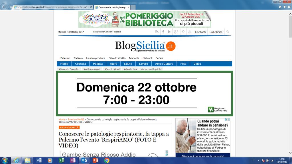 Portale: Palermo.blogsicilia.it Data: 10 ottobre 2017 Utenti unici/mese: n.d. Fb Fanpage 165.285 Twitter followers 72.