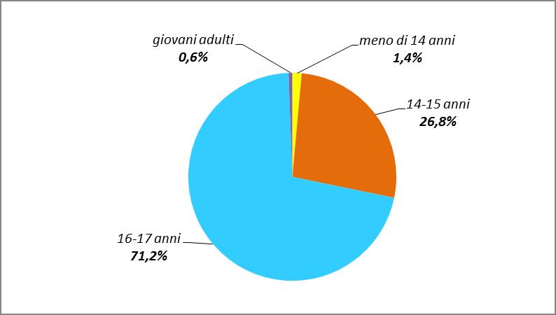 Grafico 28 - Ingressi nei Centri di prima accoglienza nell'anno 2016, secondo l'età. Valori per 100 ingressi nell anno.