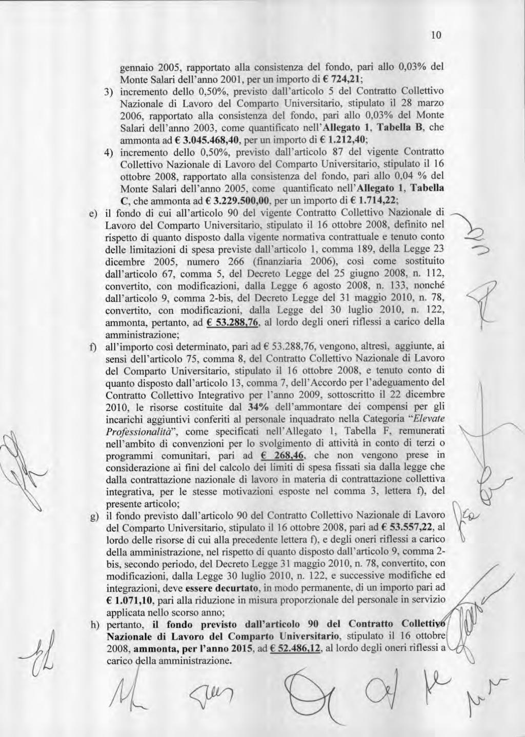 10 gennai 005, rapprtat alla cnsistenza del fnd, pari all 0,03% del Mnte Salari dell'ann 001, per un imprt di 74,1; 3) increment dell 0,50%, previst dall'articl 5 del Cntratt Cllettiv Nazinale di