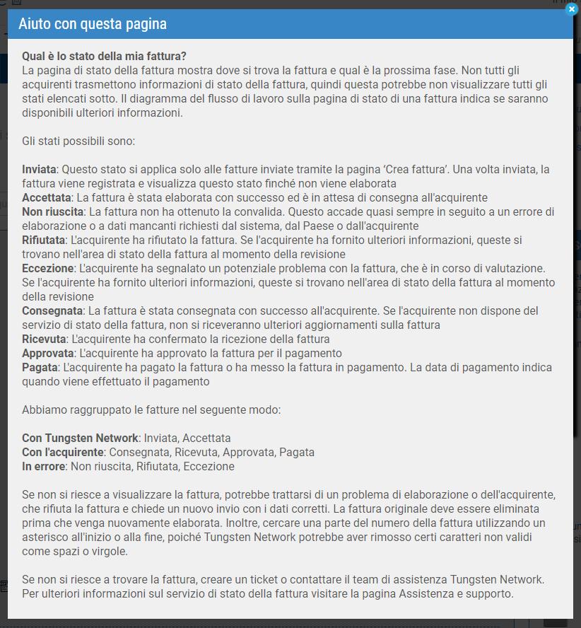 Una volta individuata la fattura o la nota di credito, ne viene mostrato lo stato.