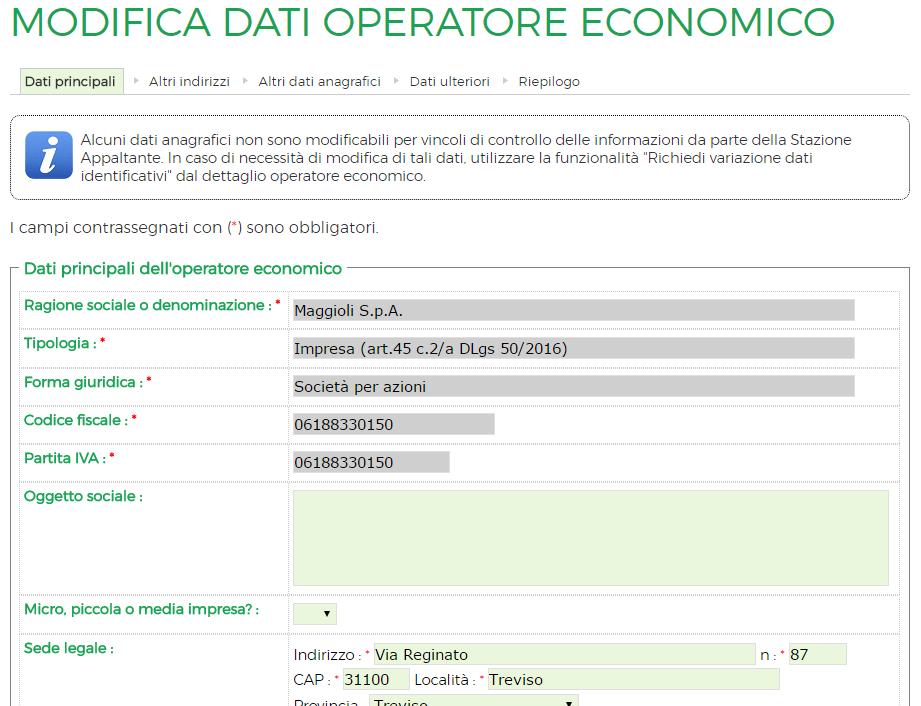 Il processo di modifica è analogo a quello di registrazione sopra descritto.