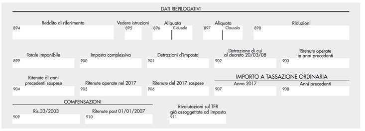 Trattamento di fine rapporto, altre indennità e prestazioni in forma di capitale Dati riepilogativi Nella Sezione vengono riassunti e riepilogati i dati dei punti precedenti.