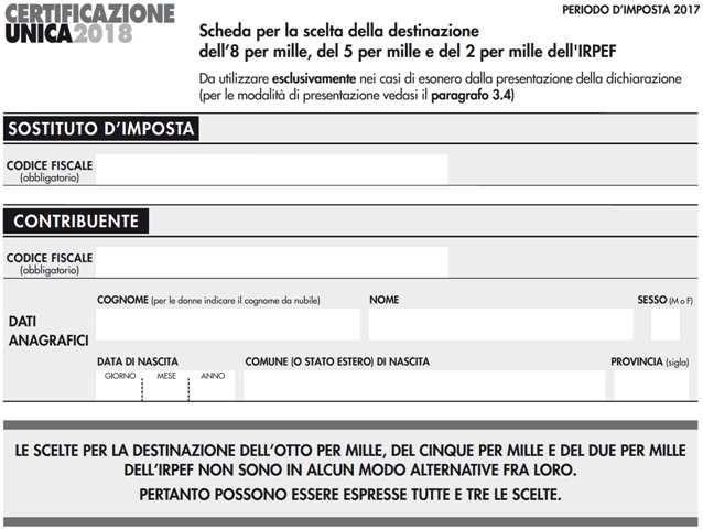 Scelta della destinazione dell 8, del 5 e del 2 per mille dell IRPEF Scelta della destinazione dell 8, del 5 e del 2 per mille dell IRPEF Parimenti a quanto avveniva negli anni precedenti, anche la