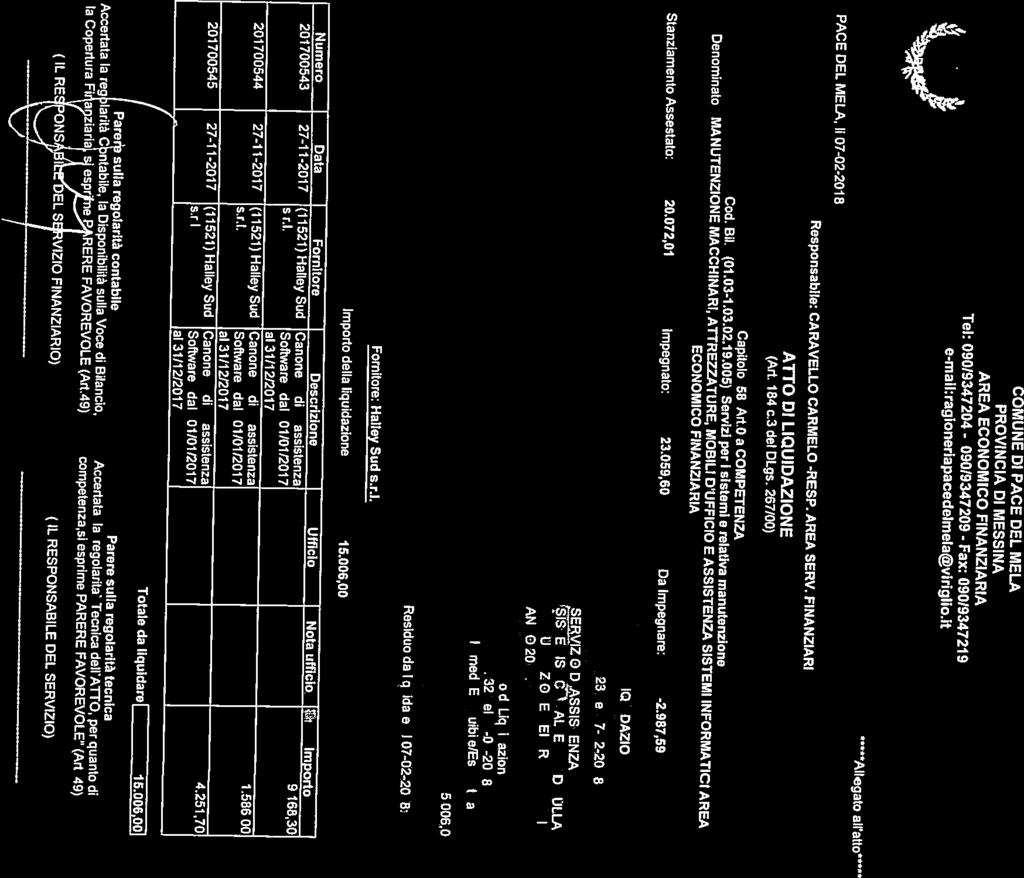 168,30 201700545 27-11-2017 (11521) HaIley Sud Canone di assistenza 4.251,70 sri. Software dal 01/01/2017 ai 31(1212017 ai 31/12/2017 201700544 27-11-2017 (11521) Halley Sud Canone di assistenza 1.
