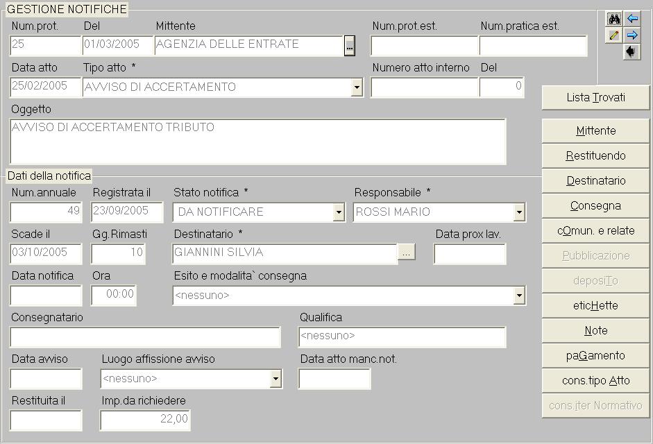 (FUNZIONI DI Messi Comunali) NOTIFICHE Inserimento notifiche Gestione e consultazione