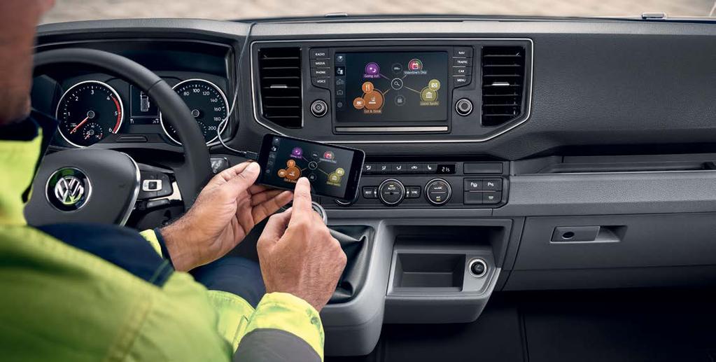 Perfettamente connesso con i servizi online mobili Car-Net. Il futuro della mobilità è già arrivato a richiesta anche sul tuo veicolo commerciale Volkswagen.