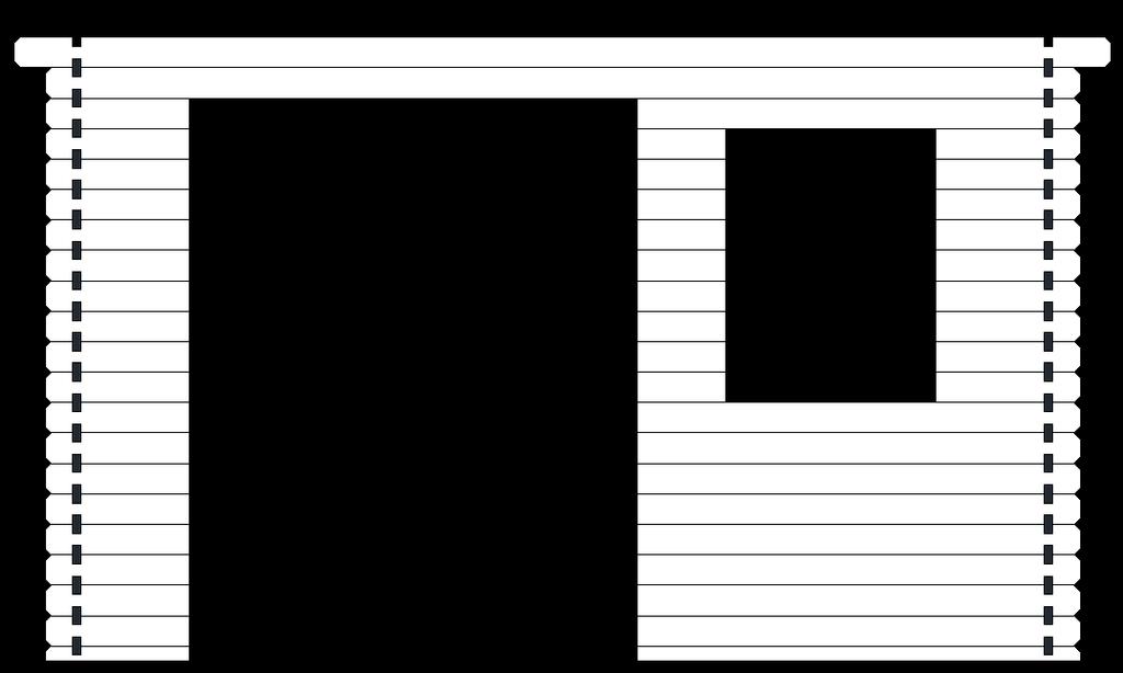 COMPOSIZIONE STANDARD DELLE PARETI PARETE FRONTALE Perlina parete finale 360 cm (1) Perlina 340 cm sopra porta (1) Perlina 145,5 cm sopra finestra (1) Perlina 47,5 cm Perlina 47,5 cm sinistra porta