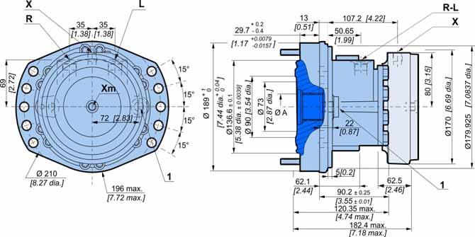 POCLAIN HYDRAULICS IDROBASE E DISTRIBUZIONE Dimensioni d'ingombro distribuzione a 1 cilindrata 18,3 kg [40 lb] 24 kg [53 lb] 0,30 L [18 cu.in] 0,40 L [24 cu.