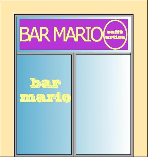 bar mario + prodotto venduto( marchio caffè)= 3,00 mq + Scritta su vetro = 1,00 mq Essendo