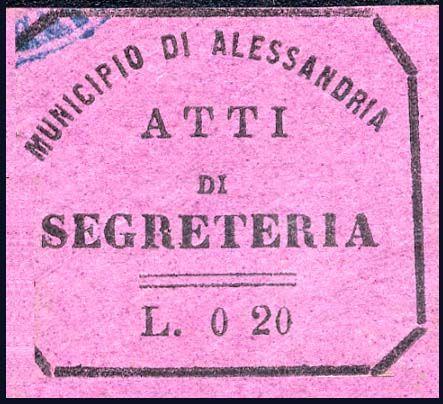 0.60 viola 16 L. 1.00 viola 17 L. 2.00 viola Stesso tipo precedente, con il nome del Comune. Caratteri in nero.