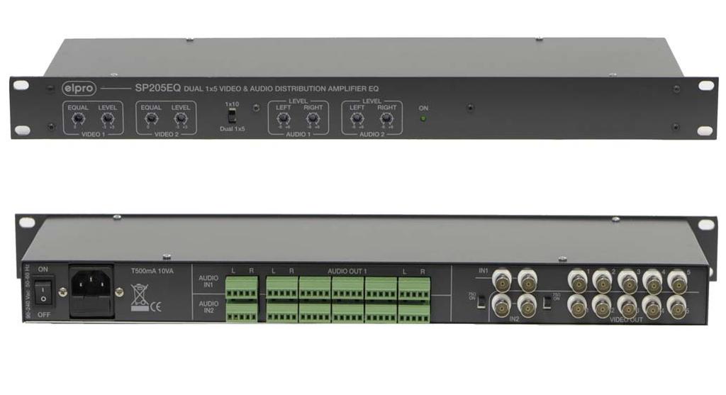 DUAL 1x5 VIDEO & AUDIO DISTRIBUTION AMPLIFIER Due sezioni separate 1x5, video e audio stereo bilanciato Possibilità di configurazione 1x5 duale o 1x10 singolo