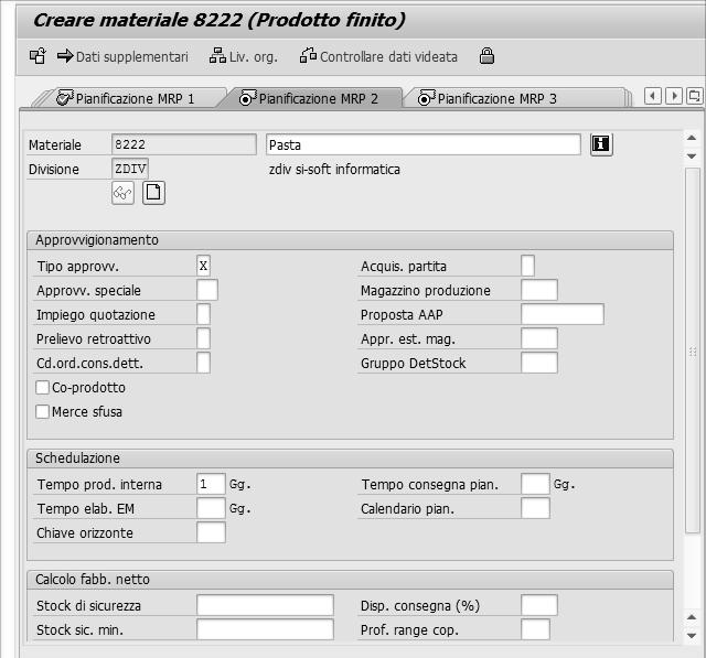 Nella scheda Pianificazione MRP 2 inseriamo:.