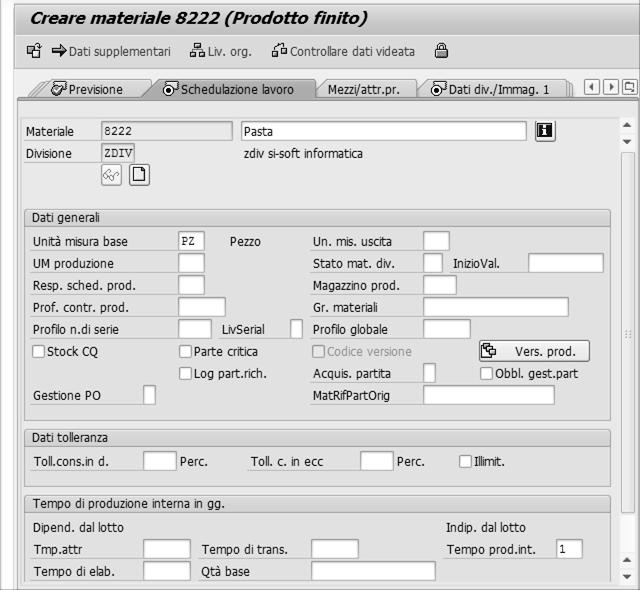 Nella scheda Schedulazione lavoro è possibile inserire i dati relativi alla previsione del ciclo lavorativo come il limite di