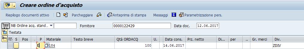 Nella parte relativa alle posizioni inseriamo i seguenti dati: materiale PF,