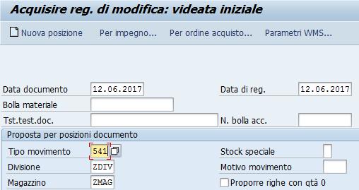 7) Trasferire materie prime al terzista: MB1B Inviare una quantità di poco maggiore nel caso ci possano essere eventuali errori nella lavorazione.