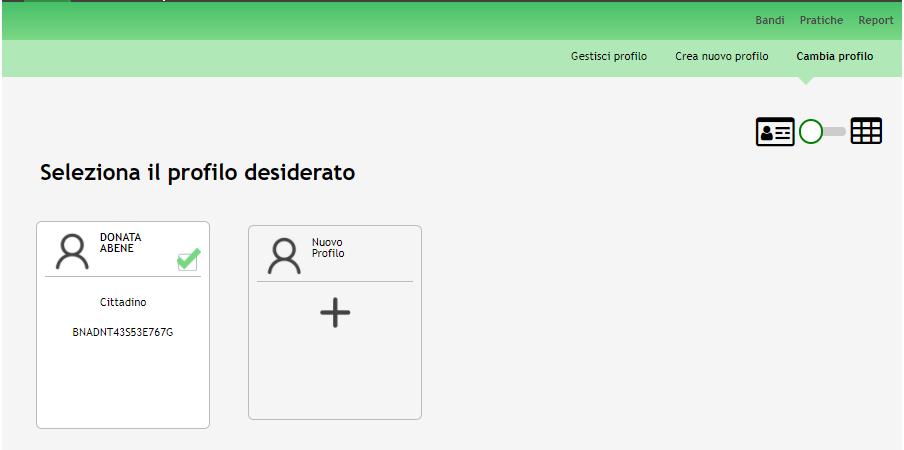 Figura 17 Selezione profilo 3. Accedere all elenco dei procedimenti e delle relative pratiche tramite il menu PRATICHE.