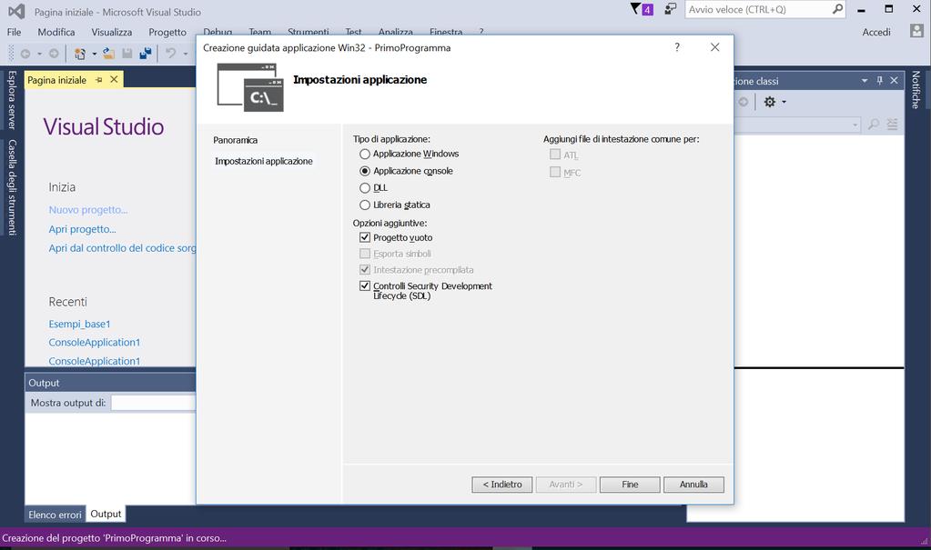 Visual Studio: creare un progetto per il C (5) 5a) Click su progetto vuoto 5b)