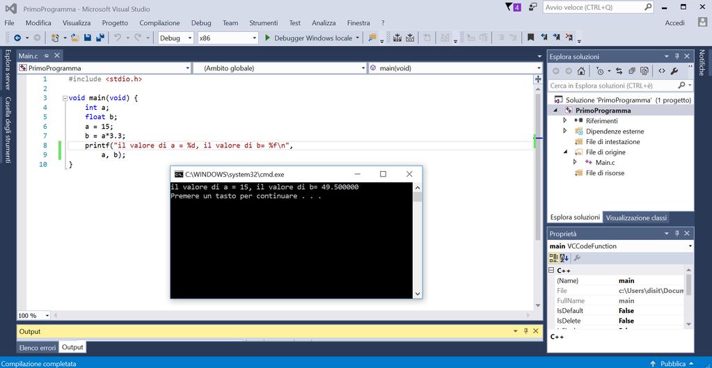 Primo Programma su Visual Studio (4) 5)Visualizzazione Console