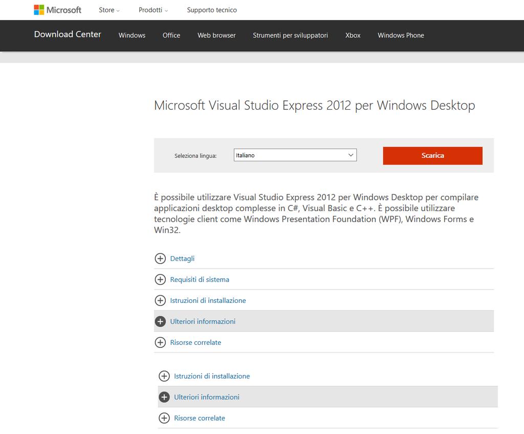 Microsoft Visual Studio Express 2012 per Windows Desktop https://www.microsoft.