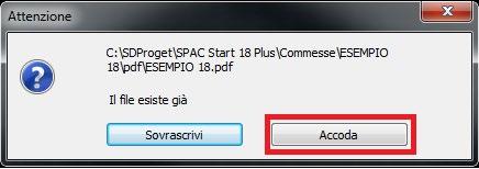 Cliccare con il tasto sinistro sul pulsante OK (per avviare la stampa) Se all interno della commessa esiste già un file pdf, per esempio la stampa della planimetria, è possibile aggiungere a tale