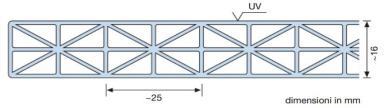 LASTRE ALVEOLARI MAKROLON MULTI UV 2 PARETI Makrolon multi UV 2/10 Makrolon UV 2 pareti è una lastra a due pareti, estrusa in resina di policarbonato Makrolon e dotata di una protezione UV