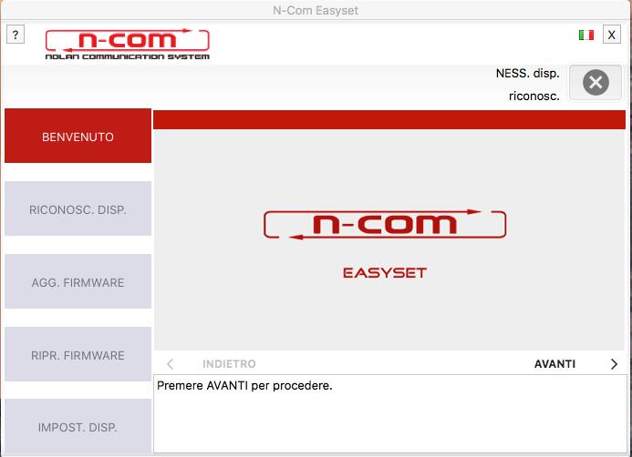 BENVENUTO Schermata di accesso al programma N-Com Easyset.